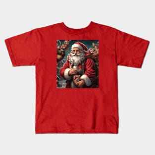 Nostalgic Santa Claus Carrying Holiday Gifts On Christmas Eve Kids T-Shirt